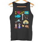 I Love Kazakhstan Hand Drawn Kazakh Landmarks Flag And Map Tank Top