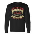 Achtung Es Ist Ein Müller Ding Last Name Plate S Langarmshirts