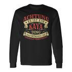 Damen Achtung Es Ist Ein Kaya Ding Nachname Namensschild Mit-Ausschnitt Langarmshirts