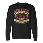 Damen Achtung Es Ist Ein Krause Ding Nachname Namensschild Mit-Ausschnitt Langarmshirts