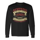 Damen Achtung Es Ist Ein Neumann Ding Nachname Namensschild Mit-Ausschnitt Langarmshirts