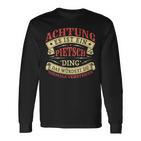 Damen Achtung Es Ist Ein Pietsch Ding Nachname Namensschild Mit-Ausschnitt Langarmshirts