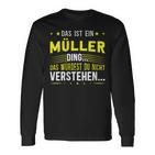 Damen Das Ist Ein Müller Ding Spruch Für Familie Müller Mit-Ausschnitt Langarmshirts