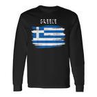 Greece Flag Brush Stroke Style Langarmshirts