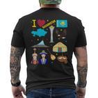 I Love Kazakhstan Hand Drawn Kazakh Landmarks Flag And Map T-Shirt mit Rückendruck