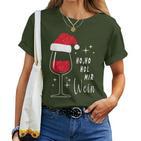 Ho Ho Hol Mir Wine Christmas Outfit Santa Hat Fun Xmas T-shirt Frauen