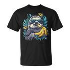 Banana Sloth Wildlife Sunglasses Portrait Banana Fruit T-Shirt