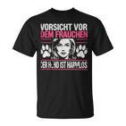 Women'sorsichtor Dem Frauchen Der Hund Ist Harmlos T-Shirt