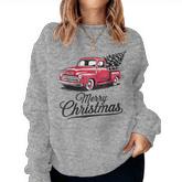 Red Pickup Truck Christmas Tree Vintage Christmas Women Women Sweatshirt