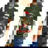 Merry Christmas Black African Girl Santa Hat Xmas Pajamas Women T-shirt