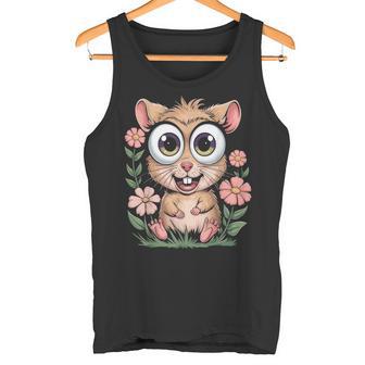 Adorable Hamster With Flowers Cute Cartoon Animal Tank Top - Monsterry