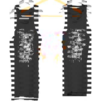 Border Collie Watercolor Pet Portrait Art Tank Top Tank Top - Monsterry