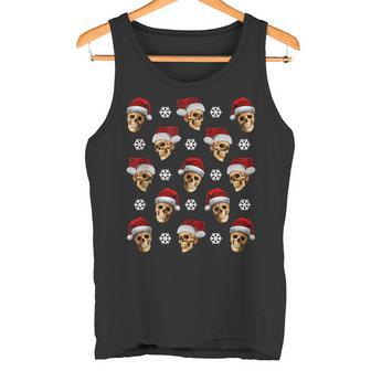 Creepy Anti Christmas Skulls With Santa Hats And Snow Flakes Tank Top Tank Top - Monsterry