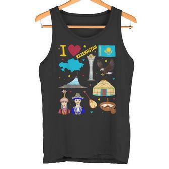 I Love Kazakhstan Hand Drawn Kazakh Landmarks Flag And Map Tank Top - Geschenkecke