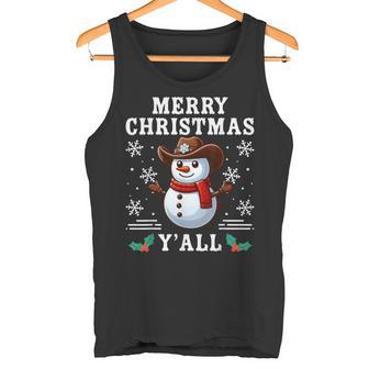 Merry Christmas Yall Snowman Cowboy Howdy Western Christmas Tank Top - Monsterry