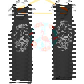 Peace Flower Wreath Flamingo Tank Top Tank Top - Monsterry