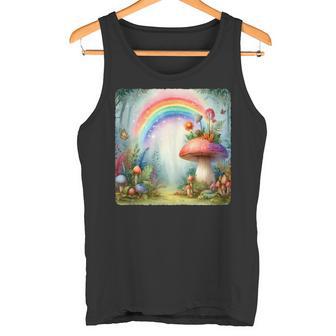 Rainbow Sprouting From Large Mushroom In Forest Magical Tank Top Tank Top - Monsterry