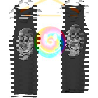 Retro 70s Smile Face Trendy Tie Dye Cute Happy Smile Face Tank Top - Monsterry