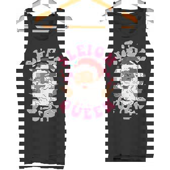 Retro African American Santa Pink Christmas Sleigh Queen Tank Top - Monsterry