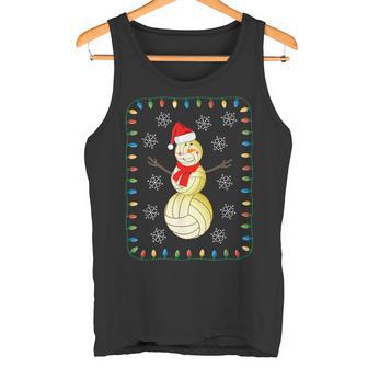 Volleyball Snowman Santa Hat Scarf Christmas Lights Tank Top - Monsterry