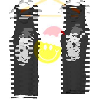 Yellow Smile Face Christmas Shirt Santa Hat Smiling Face Tee Tank Top - Monsterry