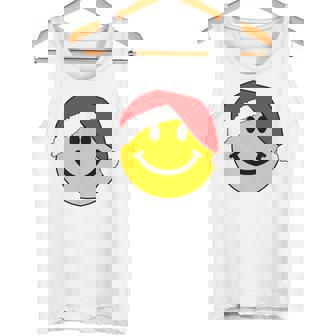 Happy Christmas Happy Face With Santa Hat T-Shirt Tshirt Tank Top - Monsterry