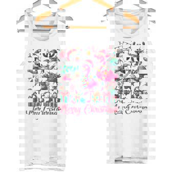 Merry Christmas Lights Flamingo Santa Hat Snow Xmas Pajamas Tank Top - Monsterry