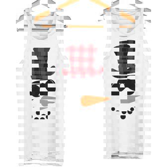 Snowman Face Carrot Nose Christmas Winter Plaid Santa Hat Tank Top - Monsterry