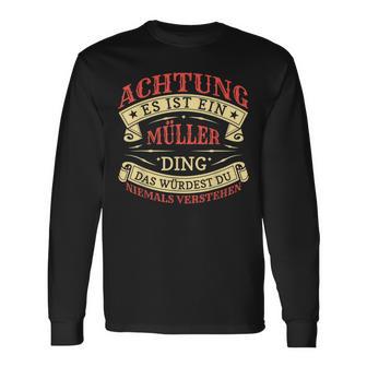 Achtung Es Ist Ein Müller Ding Last Name Plate S Langarmshirts - Geschenkecke