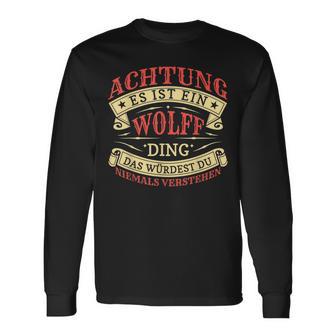 Achtung Es Ist Ein Wolff Ding Last Name Plate Langarmshirts - Geschenkecke