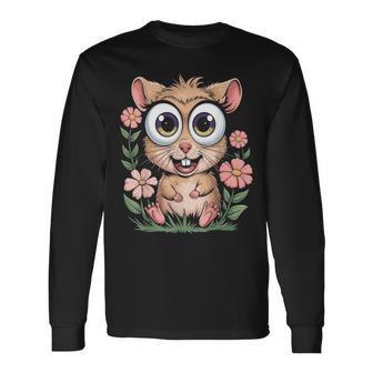 Adorable Hamster With Flowers Cute Cartoon Animal Long Sleeve T-Shirt - Monsterry