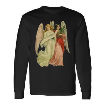 Beautiful Vintage Victorian Era Christmas Angels Tank Top Long Sleeve T-Shirt - Monsterry