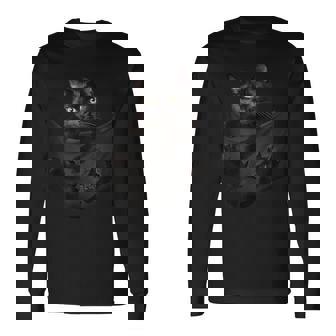 Cadeaux Pour Amoureux Des Chats Chat Noir Dans La Poche T-shirt à manches longues - Cadeauxyz