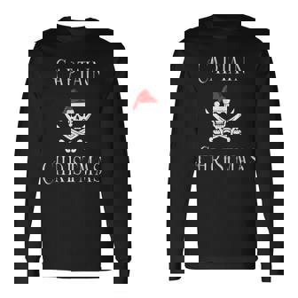 Captain Christmas Holiday Pirate Skull Santa Hat Boating Tank Top Long Sleeve T-Shirt - Monsterry