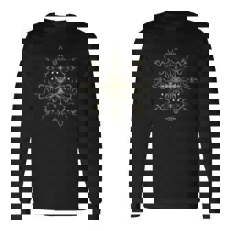 Christmas Farmhouse Decor Xmas Gold Snowflake Holiday Art Long Sleeve T-Shirt - Monsterry