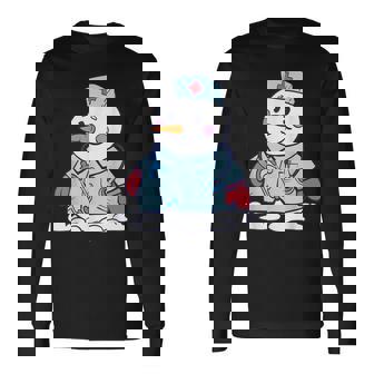 Christmas Nurse Snowman Winter Doctor Nurses Xmas Scrub Top Long Sleeve T-Shirt - Monsterry