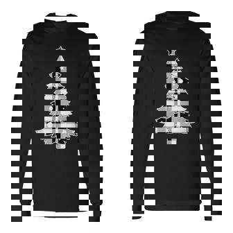 Christmas Tree Black & White Buffalo Plaid Merry Christmas Long Sleeve T-Shirt - Monsterry