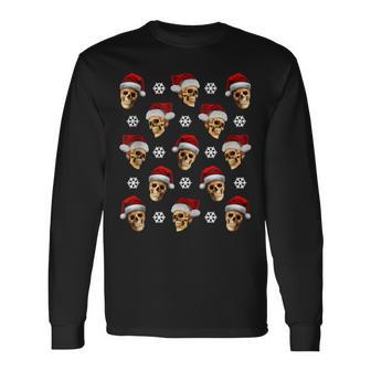Creepy Anti Christmas Skulls With Santa Hats And Snow Flakes Tank Top Long Sleeve T-Shirt - Monsterry