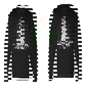 Creepy Snowman Happy About Cold Winter I Hate Winter Long Sleeve T-Shirt - Monsterry