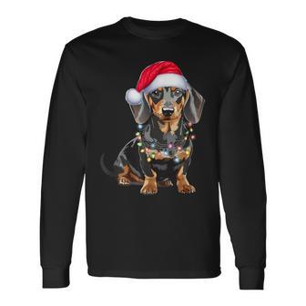 Dachshund Dog Santa Hat Christmas Light Langarmshirts - Geschenkecke