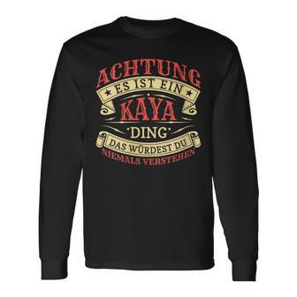 Damen Achtung Es Ist Ein Kaya Ding Nachname Namensschild Mit-Ausschnitt Langarmshirts - Geschenkecke