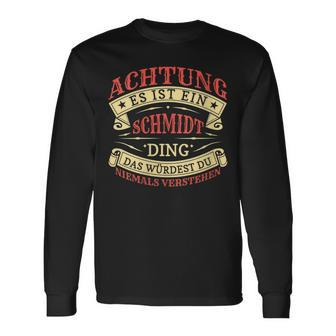 Damen Achtung Es Ist Ein Schmidt Ding Nachname Namensschild Mit-Ausschnitt Langarmshirts - Geschenkecke