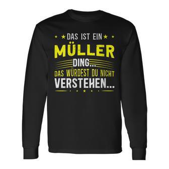 Damen Das Ist Ein Müller Ding Spruch Für Familie Müller Mit-Ausschnitt Langarmshirts - Geschenkecke