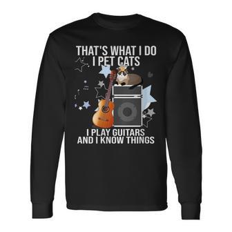 Damen Das Ist Was Ich Mache Ich Pet Cats Ich Spiele Gitarren & Ich Weiß Dinge Mit-Ausschnitt Langarmshirts - Geschenkecke