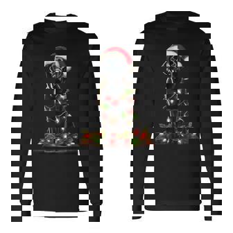 Black Labrador Christmas Tree Light Pajama Dog Xmas Long Sleeve T-Shirt | Mazezy