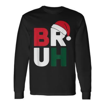 Bruh Merry Christmas Pajama Family Meme Xmas Boy Long Sleeve T-Shirt - Thegiftio UK