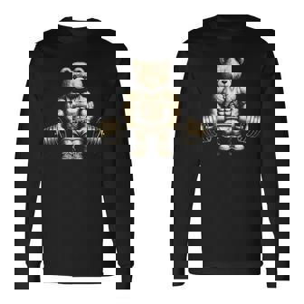 Teddy Bear Lifting Weights Gym Workout Animal Long Sleeve T-Shirt - Thegiftio