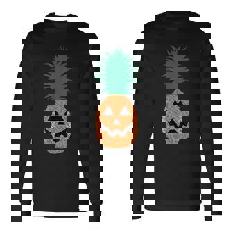 Halloween Pineapple Pumpkin Jack-O-Lantern Hawaii Long Sleeve T-Shirt - Monsterry