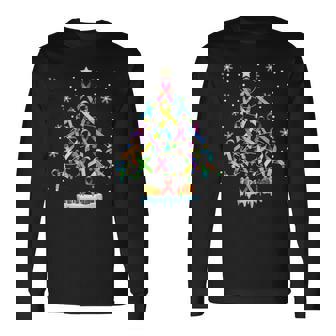 Hope Fight Cancer Christmas Tree Ribbon Christmas Awareness Premium Long Sleeve T-Shirt - Monsterry
