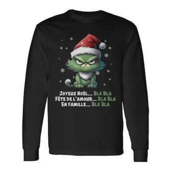 Je Déteste Noël Sarcastique Bla Chat Grincheux De Noël T-shirt à manches longues - Cadeauxyz